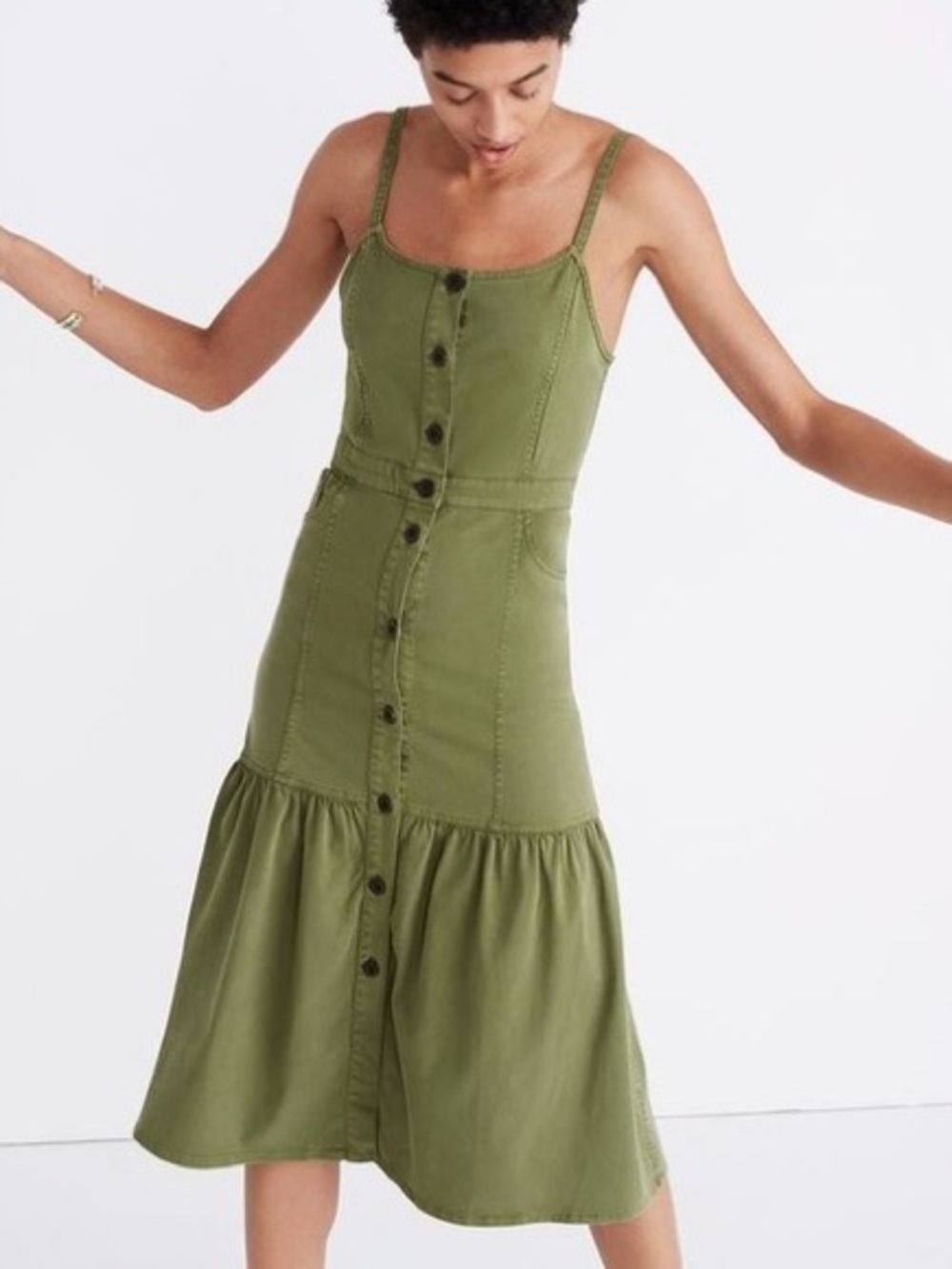 Madewell Olive Green Bayview Tiered Midi Dress Women's Size 2
